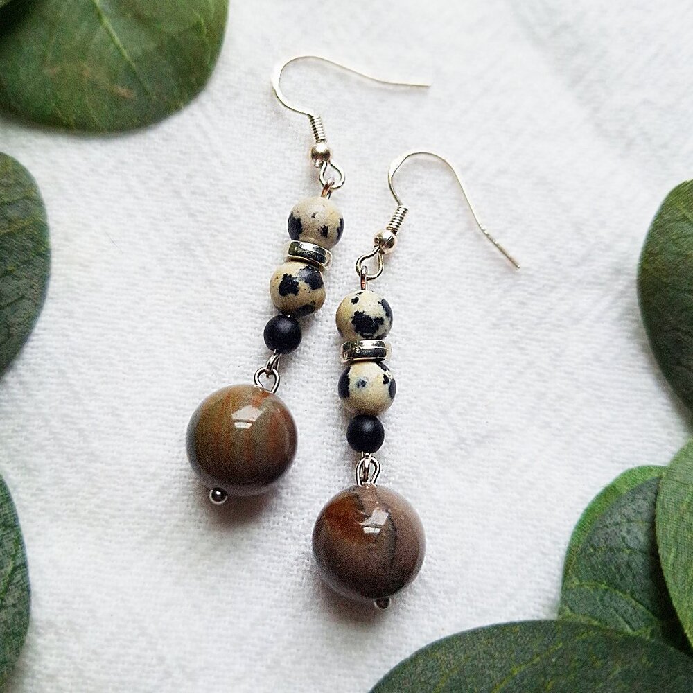 Multi Stone Jasper Earrings, Boho Grunge Earrings, Ocean & Dalmatian Jasper